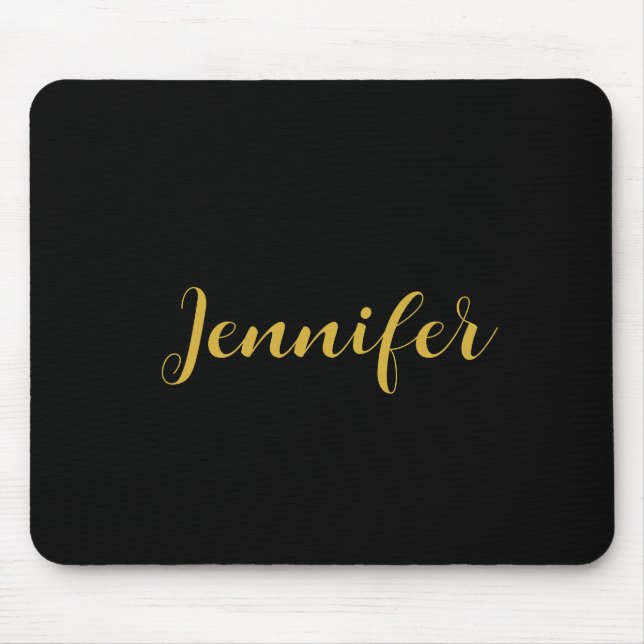 Modern Minimalist Calligraphy Name Black Gold Mouse Pad (Front)