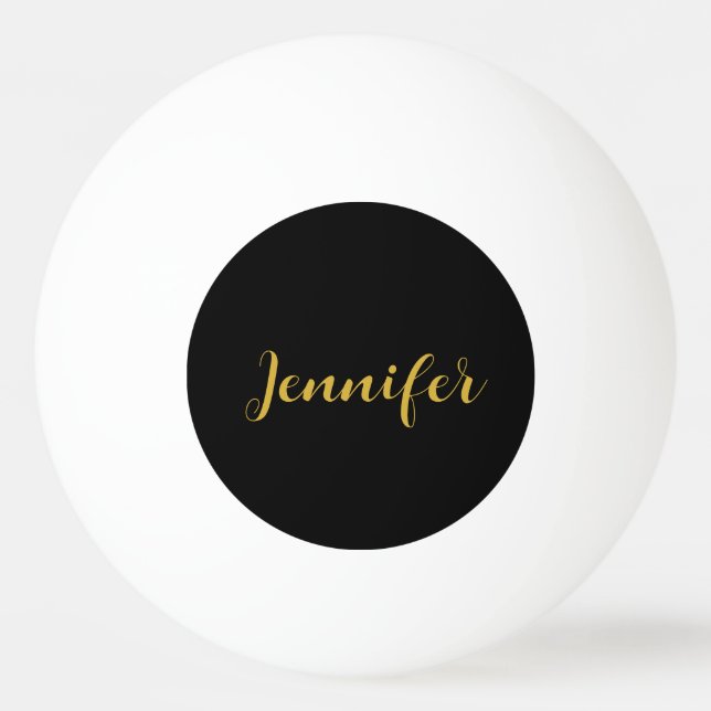 Modern Minimalist Calligraphy Name Black Gold Ping Pong Ball (Back)