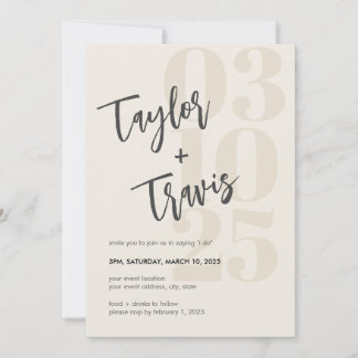 Modern minimalist calligraphy names cream photo invitation