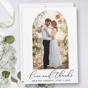 Modern Minimalist Calligraphy Photo Arch Wedding Thank You Card