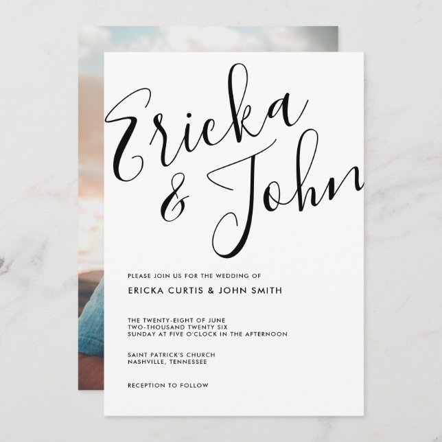 Modern Minimalist Calligraphy Photo Invitation (Front/Back)