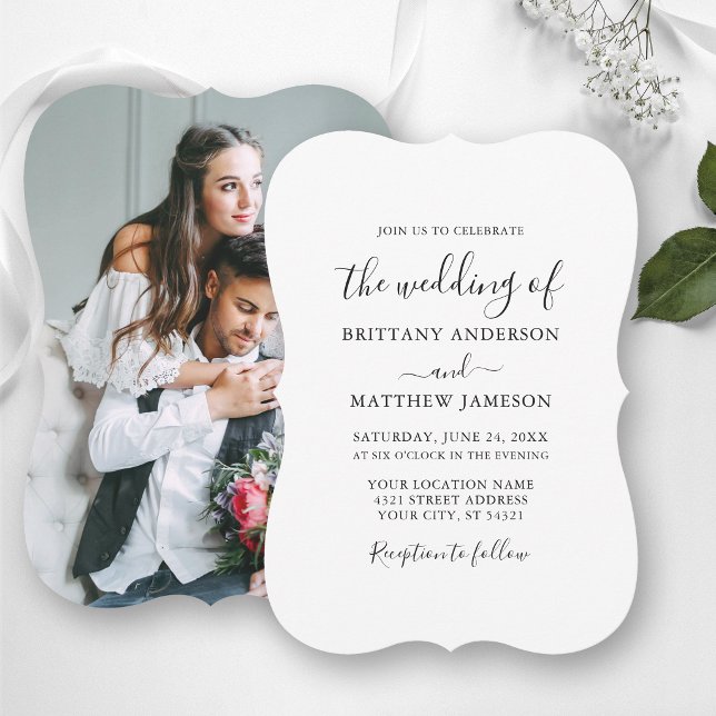 Modern Minimalist Calligraphy Photo Wedding Invitation (Customize to change text size or text style.)