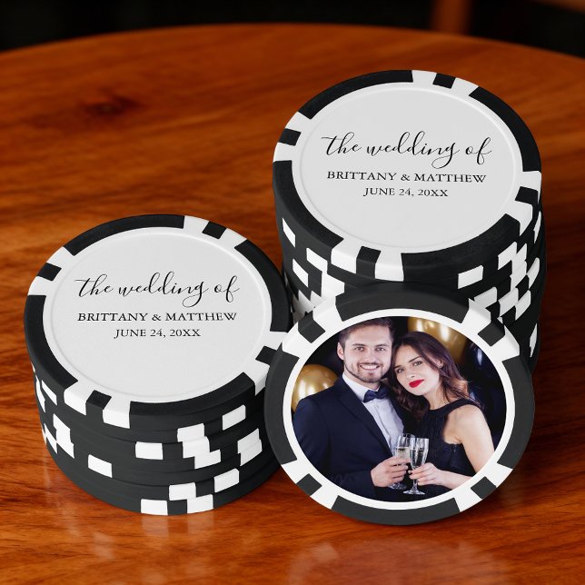 Modern Minimalist Calligraphy Photo Wedding Poker Chips (Customize to change text size, text style or background color.)