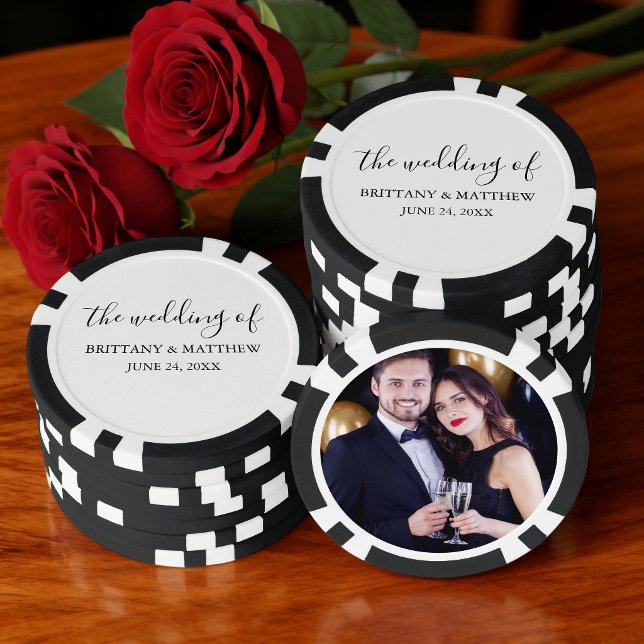 Modern Minimalist Calligraphy Photo Wedding Poker Chips (Customize to change text size, text style or background color.)