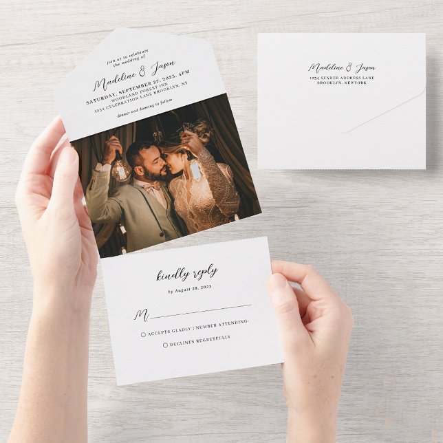 Modern Minimalist Calligraphy Photo Wedding Rsvp All In One Invitation (Creator Uploaded)