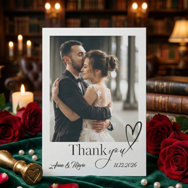 Modern Minimalist Calligraphy Script Photo Wedding Thank You Card (Creator Uploaded)
