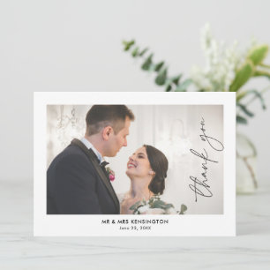 Modern Minimalist Calligraphy Script Photo Wedding Thank You Card