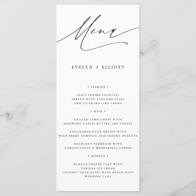 Modern Minimalist Calligraphy Script Wedding Menu (Front)