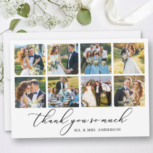 Modern Minimalist Calligraphy Wedding 8 Photos Thank You Card