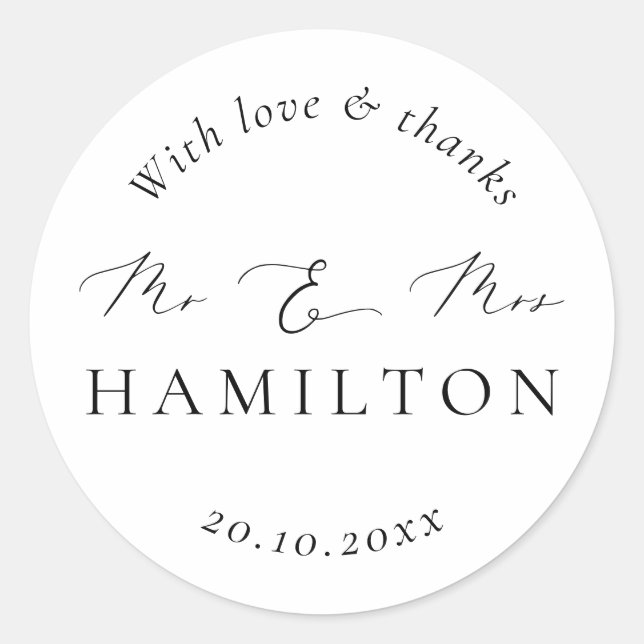 Modern Minimalist Calligraphy Wedding  Classic Round Sticker (Front)