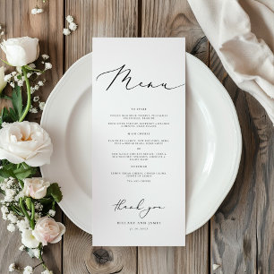Modern Minimalist Calligraphy Wedding Dinner Menu