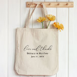 Modern Minimalist Calligraphy Wedding Love Thanks Tote Bag<br><div class="desc">Modern Minimalist Simple,  yet Elegant Delicate Calligraphy Script Love and Thanks Wedding Thank You Tote Bag - Black and White. Great to use as favour bags,  bridesmaid,  groomsman and wedding party gifts.</div>