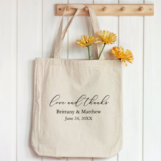 Modern Minimalist Calligraphy Wedding Love Thanks Tote Bag (Customize to change text size, style or to add more text.)