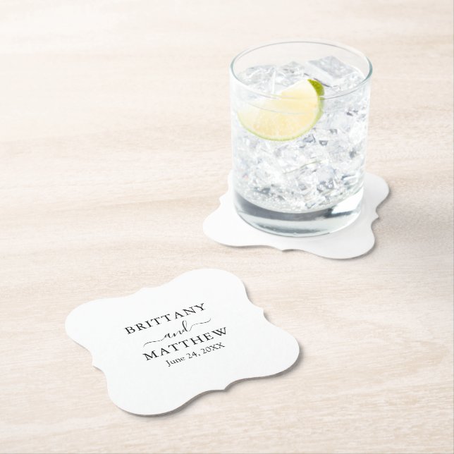 Modern Minimalist Calligraphy Wedding Paper Coaster (Insitu)