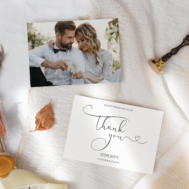 Modern Minimalist Calligraphy Wedding Thanks Card (Creator Uploaded)