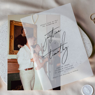 Modern Minimalist Calligraphy Wedding  Vellum Invitations