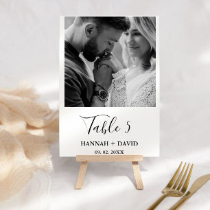 Modern Minimalist Callligraphy photo Wedding Table Number