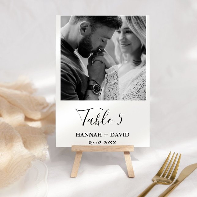 Modern Minimalist Callligraphy photo Wedding  Table Number (Creator Uploaded)