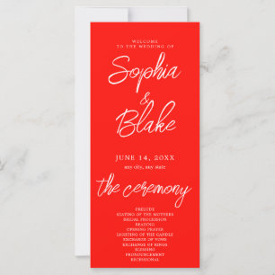Modern Minimalist Candy Apple Red Wedding Program