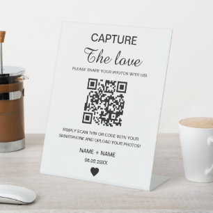 Modern Minimalist Capture The Love QR Code Wedding Pedestal Sign