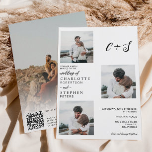 Modern minimalist casual initials 4 photos wedding invitation