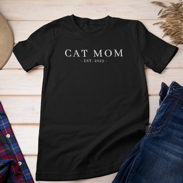 Modern Minimalist Cat Mum Established Date Tri-Blend Shirt (Creator Uploaded)