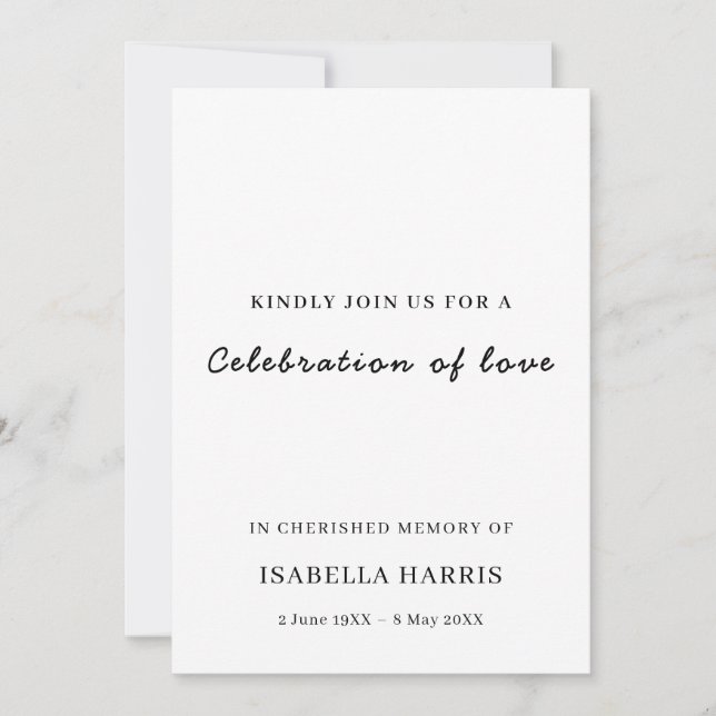 Modern Minimalist Celebration of Life Design Invitation (Front)