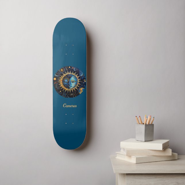 Modern Minimalist Celestial Sun Moon Monogram Skateboard (Wall Art)