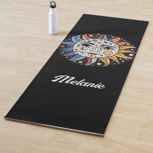Modern Minimalist Celestial Sun Moon Monogram Yoga Mat