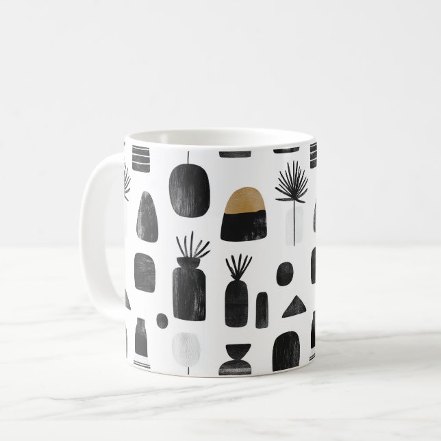 Modern Minimalist Ceramic Coffee Mug with Geometri (Front Left)