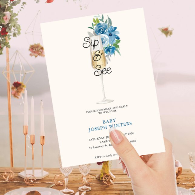 Modern Minimalist Champagne Sip & See Baby Shower  Invitation (Creator Uploaded)