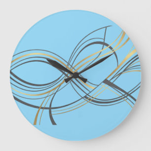 Modern Minimalist Charcoal Gray & Gold Abstract Li Large Clock