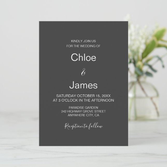 Modern Minimalist Charcoal Wedding Invitation (Standing Front)