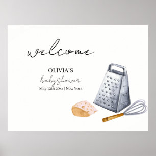 Modern Minimalist Chef Kitchen Baby Shower Welcome Poster