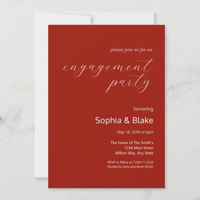 Modern Minimalist Cherry Red Engagement Party Invitation (Front)
