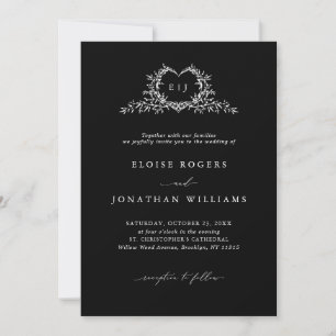 Modern Minimalist Chic Calligraphy Crest Wedding   Invitation