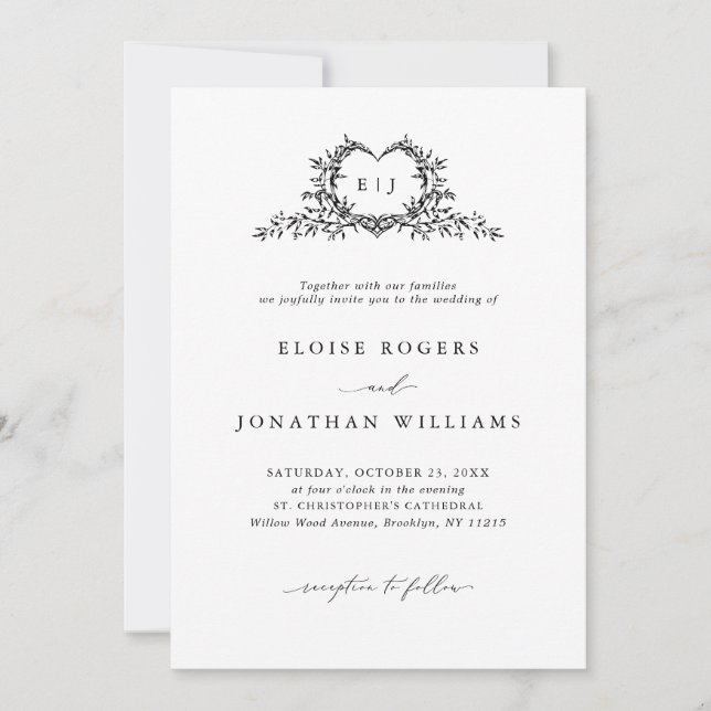 Modern Minimalist Chic Calligraphy Crest Wedding   Invitation (Front)