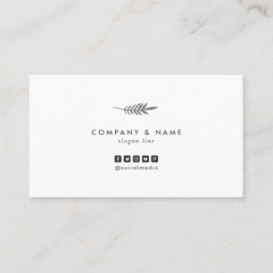 Modern Minimalist Chic Elegant Leaf White & Grey Business Card
