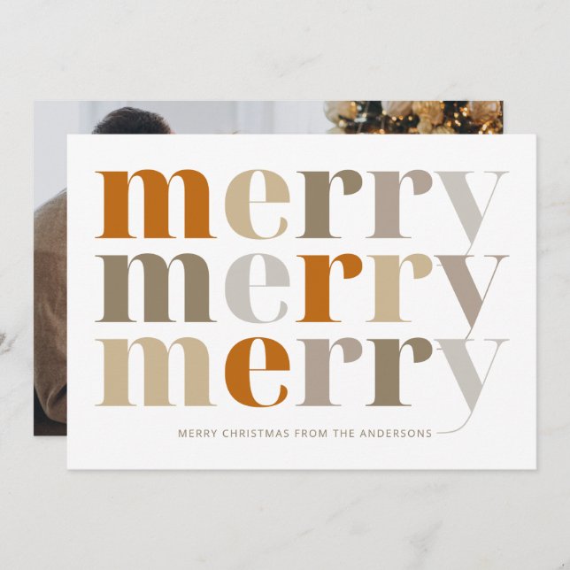Modern Minimalist Chic Merry Christmas Photo Holiday Card (Front/Back)
