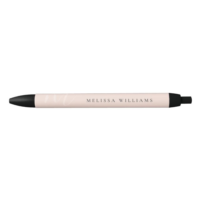 Modern Minimalist Chic Monogram Pastel Blush Luxe Black Ink Pen (Front)