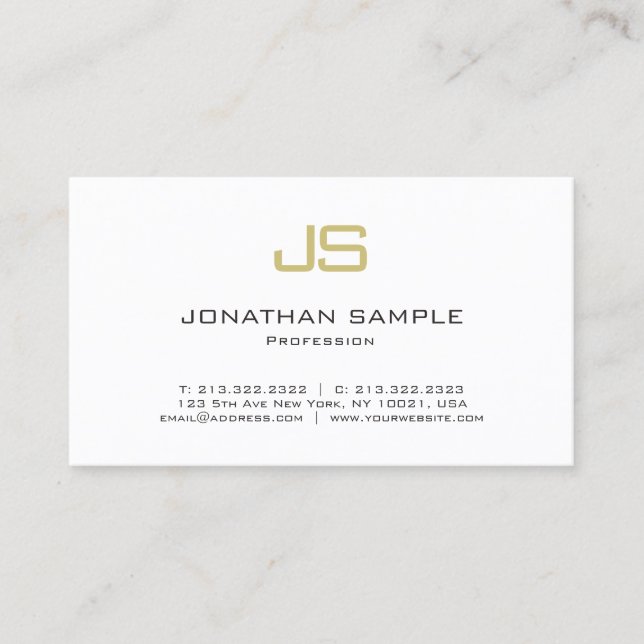 Modern Minimalist Chic Monogrammed Luxury Plain Business Card (Front)
