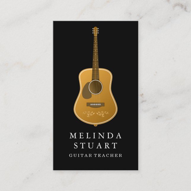 Modern Minimalist Chic Musician Guitar Teacher Business Card (Front)