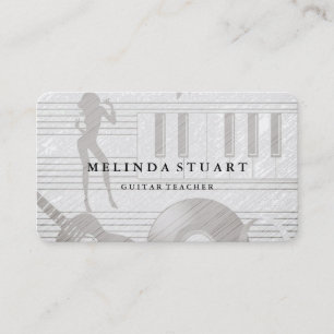 Modern Minimalist Chic Musician Guitar Teacher Business Card
