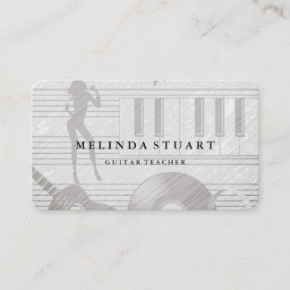 Modern Minimalist Chic Musician Guitar Teacher Business Card