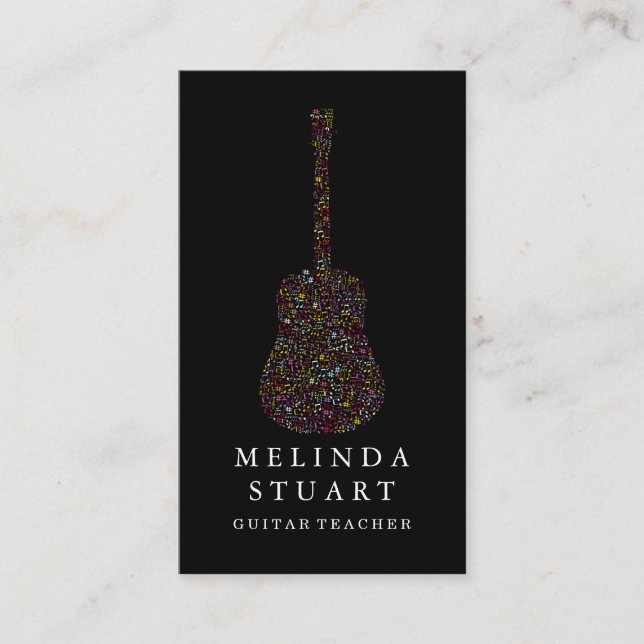 Modern Minimalist Chic Musician Guitar Teacher Business Card (Front)