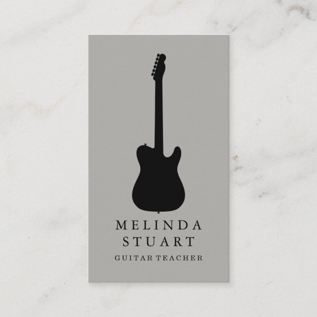 Modern Minimalist Chic Musician Guitar Teacher Business Card (Front)