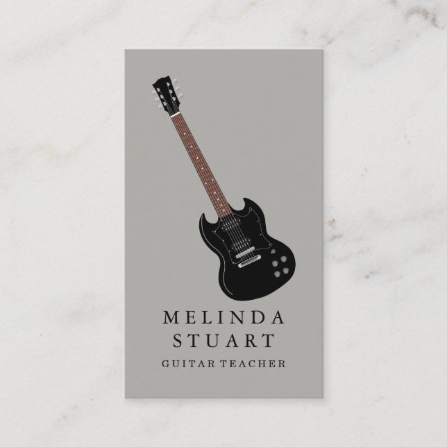 Modern Minimalist Chic Musician Guitar Teacher Business Card (Front)