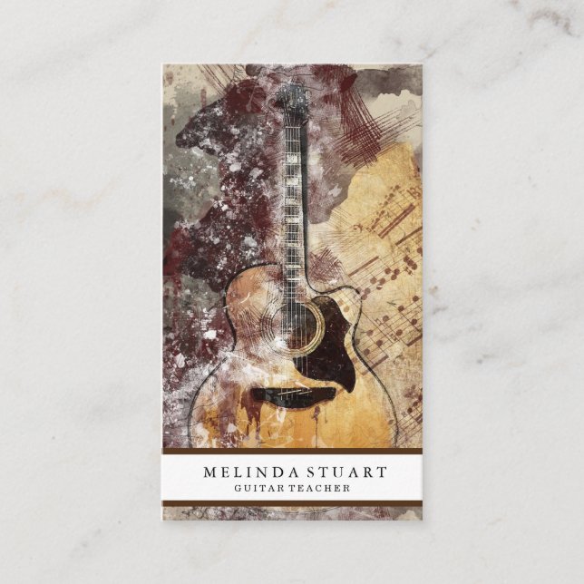 Modern Minimalist Chic Musician Guitar Teacher Business Card (Front)