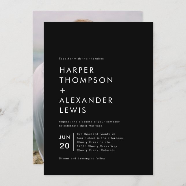 Modern Minimalist Chic Photo Wedding Invitation (Front/Back)