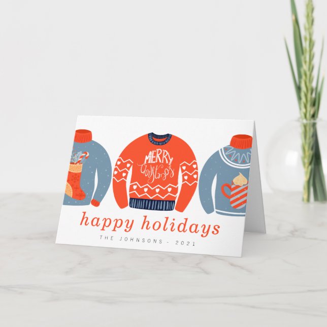Modern Minimalist Chic Ugly Knitted Sweater Holiday Card (Front)